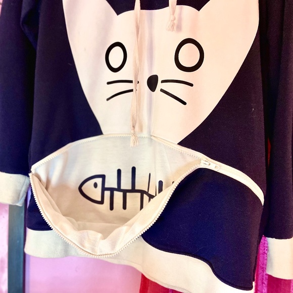 Forever 21 Navy Blue Cat Ear Hoodie Novelty Pullover Sweatshirt Women’s Large - Picture 3 of 4